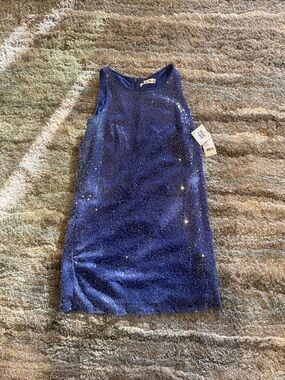Sequined Royal Blue Sleeveless Mini Dress
